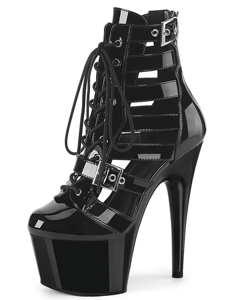 8inch Gladiator Women Ankle Boots 17cm Exotic Thin Heels 20cm Platform Sexy Fetish Shoes Pole Dance Roman Stripper Round Toe