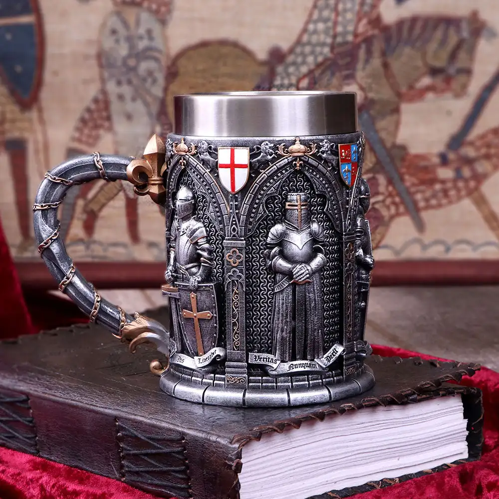 3D Embossed Medieval Knight Tankard Mug Stainless Steel Interior Gothic Style Cup Bar Table Decor Novelty Drinking Vessel