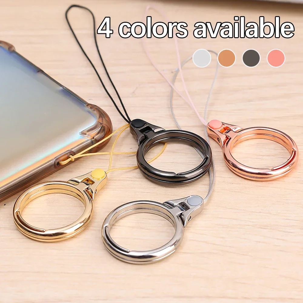 Universele Mobiele Telefoon Ring Bandjes Metalen Telefoon Vinger Ring Grip Houder Kickstand Met Ketting Lanyard Voor Iphone Samsung Xiaomi