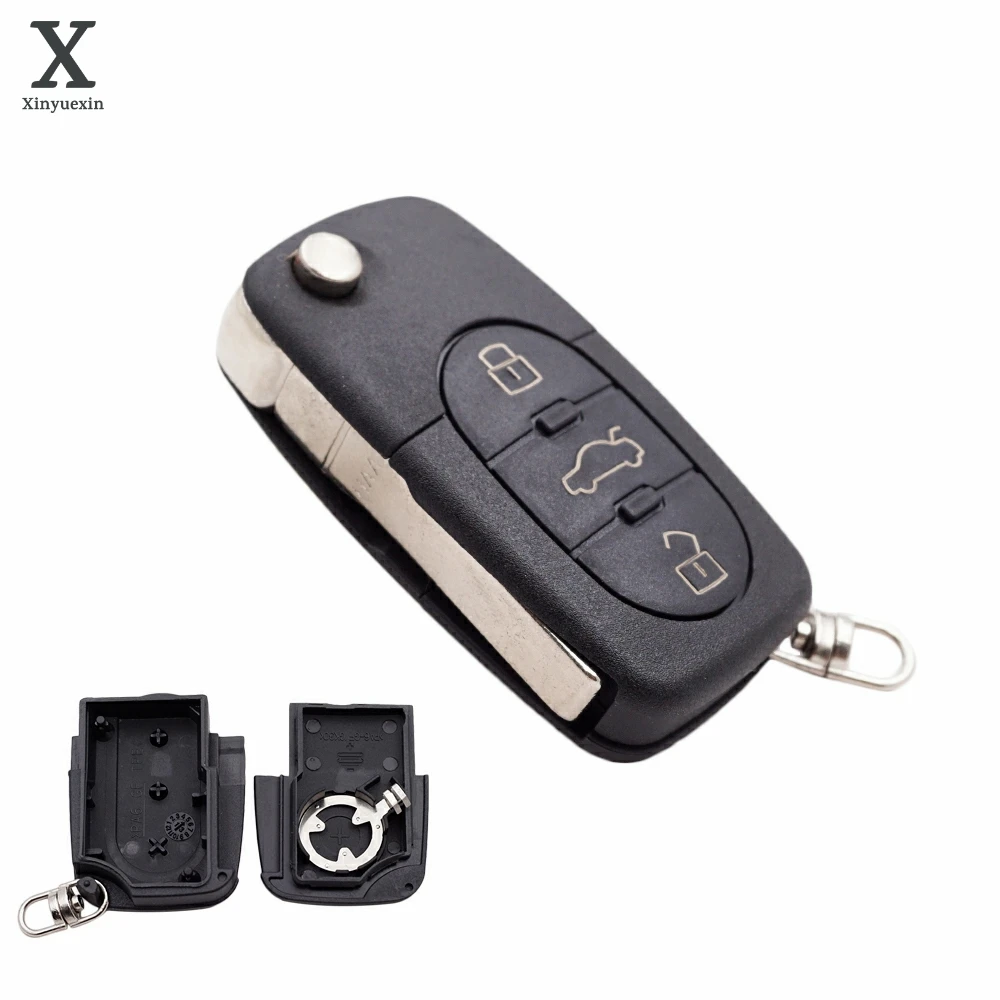 Xinyuexin Replacement 3 Buttons Flip Car Key Case Shell Fob Fit for Audi TT A4 A6 A8 Quattro 2000 2001 Folding Key Cover Shell