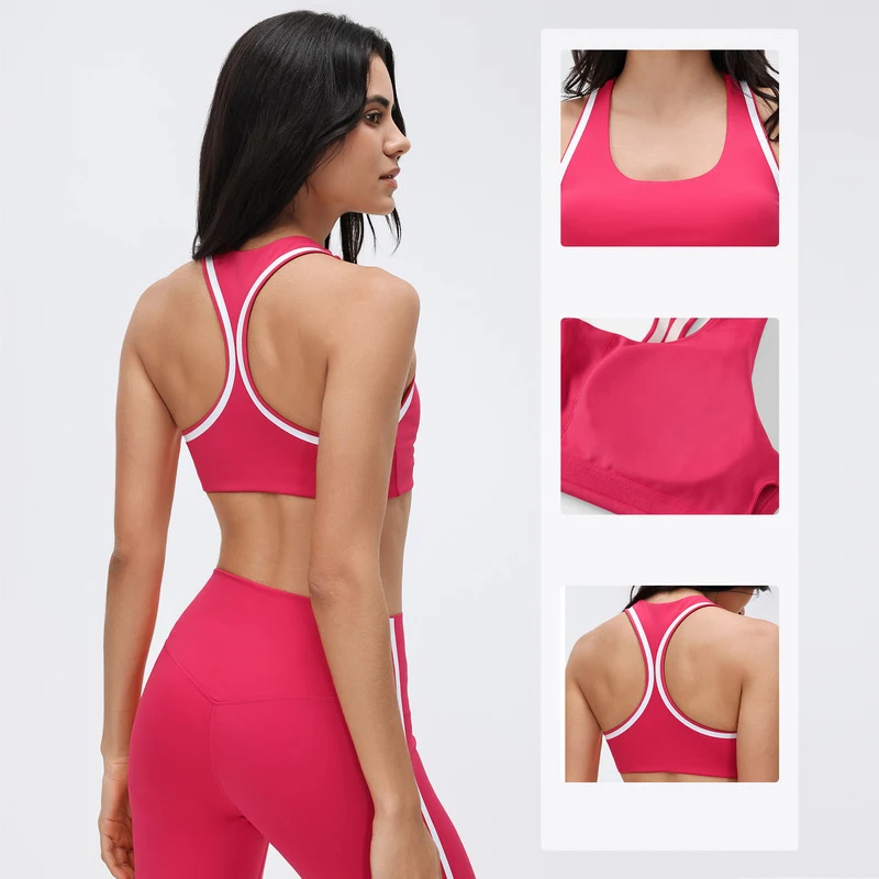 Women's Color Block Yoga Vest, Fashion Sports Bra, Sexy Beautiful Back Sports Bra,  Fitness Pants Sportswear with Chest Pads