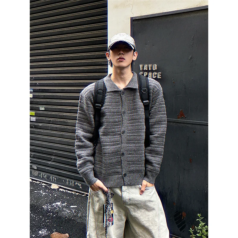 

2025 мужской вязаный кардиган чистого кроя, эстетичная винтажная короткая куртка Old Money, весенне-осеннее верхнее пальто в стиле ретро