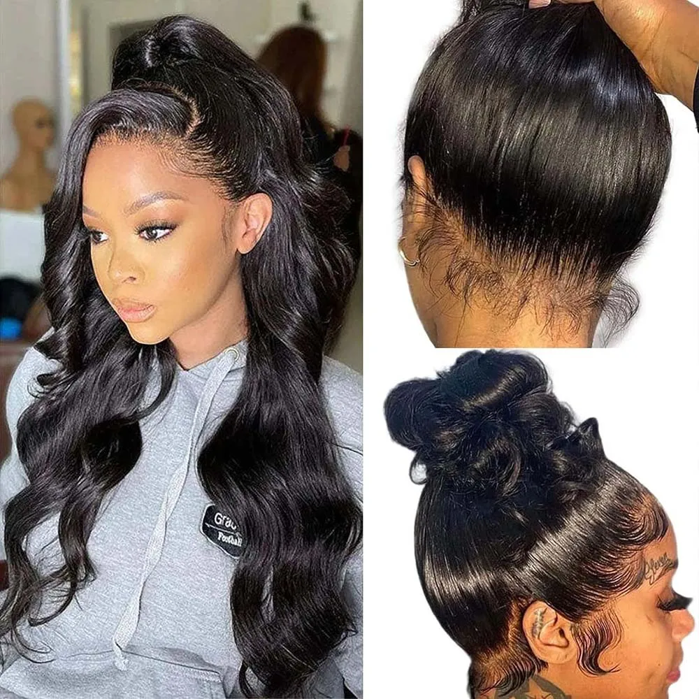 Glueless Body Wave Lace Frontal Wig, Cabelo humano pré arrancado, 13x4 Lace Front, 13x6, Nature Color, Body Wave, 360