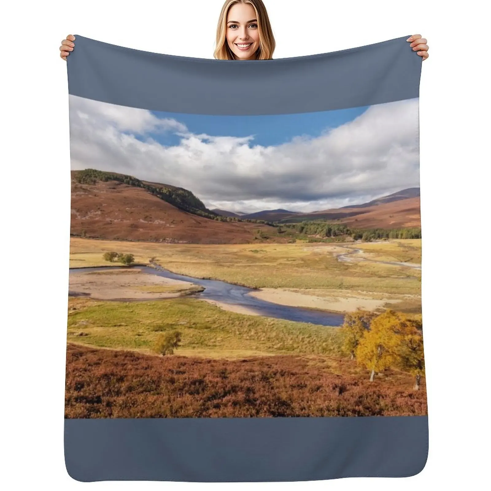Linn of Dee in Autumn Cairngorms NP Scotland. Throw Blanket Vintage bed plaid warm for winter Soft Plaid Moving Blankets