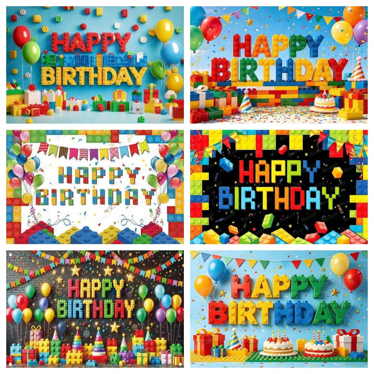 Baustein-Thema, alles Gute zum Geburtstag, Hintergrund für Jungen und Mädchen, Geburtstagsparty, Babyparty, Fotodekoration, Fotografie-Hintergrund