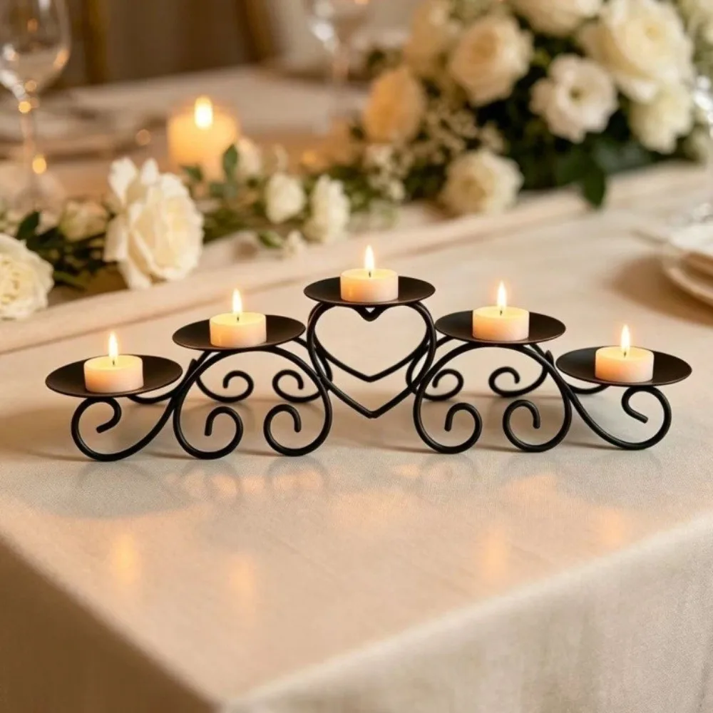 Wrought Iron Metal Heart Shaped Candle Holder Romantic Modern Candlestick Holders Minimalist Five Headed Candlestick Party