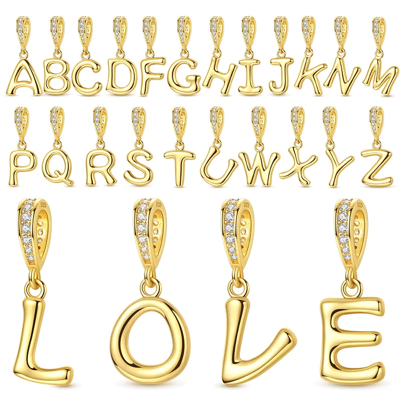 

Fit Original Bangle Bracelet DIY A-Z Alphabet Charm Pendant 925 Sterling Silver Golden LOVE Letter Dangle Pendant Jewelry Gift