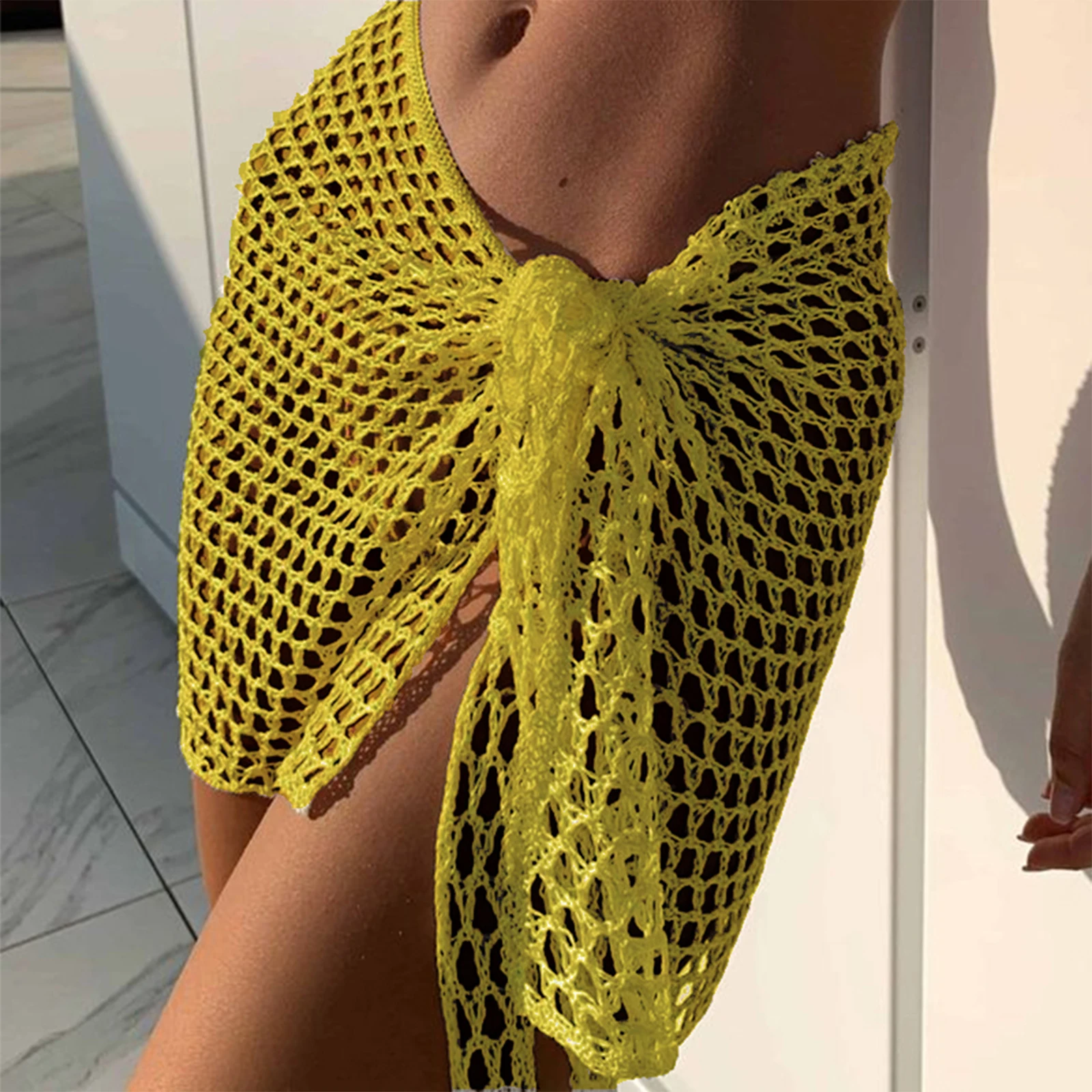 Jupes de plage au crochet pour femmes, couverture de bikini, évidée, mini jupe d'été solide, paros de maillots de bain, écharpe pour les vacances