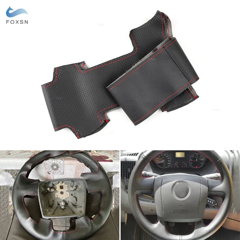 For Fiat Ducato 2006-2019 Ram ProMaster 2017-2020 Hand-sew Steering Wheel Cover Perforated Microfiber Leather Car Accessories