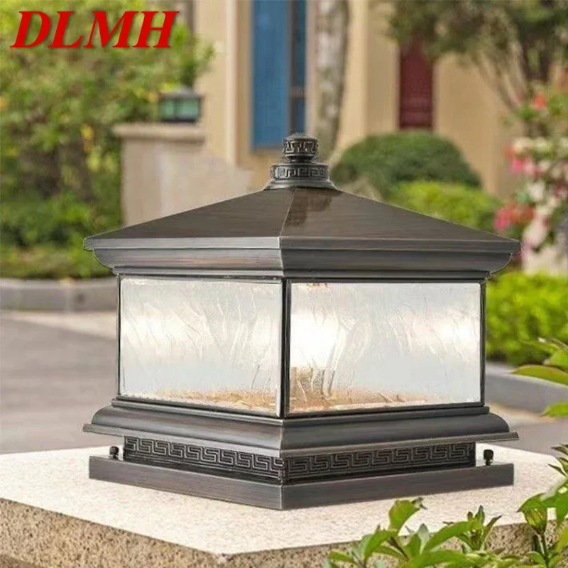 DLMH Outdoor Electricity Post Lamp Vintage Creative Chinese Brass  Pillar Light LED Waterproof IP65 for Home Villa Courtyard