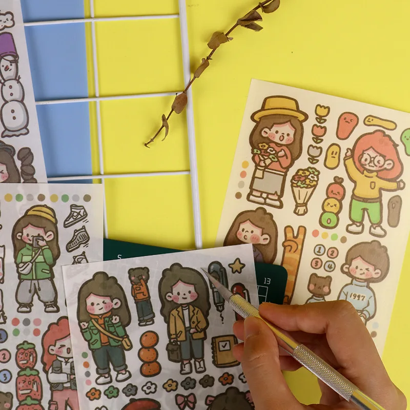 Paper Handbook Stickers 6 Non-repetitive Paper Stickers with A Small Yellow Shovel Sticker Set.