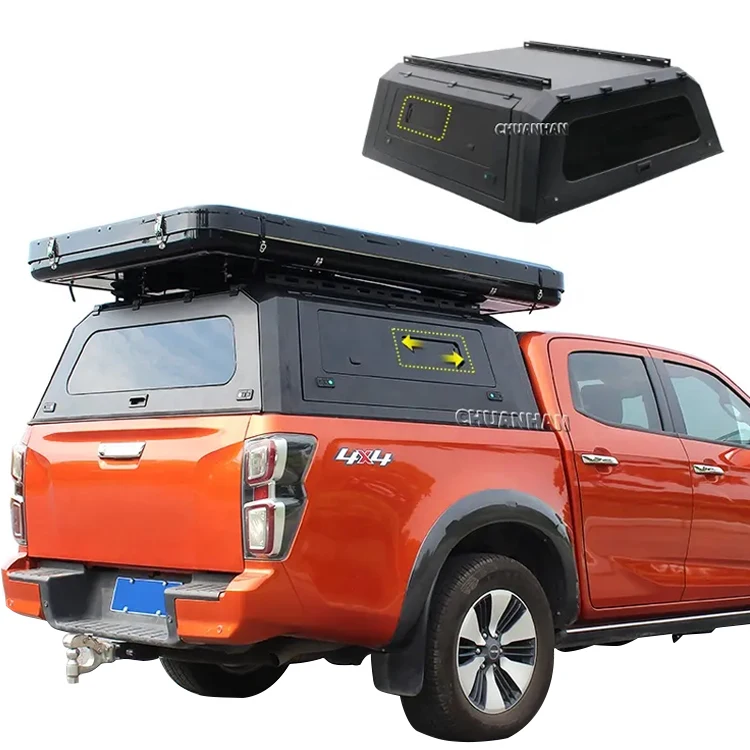 Pickup Truck Hardtop Canopy, Steel Camper with Sliding Windows for Ranger Raptor Navara Hilux, Heavy Duty Waterproof Cap, Black