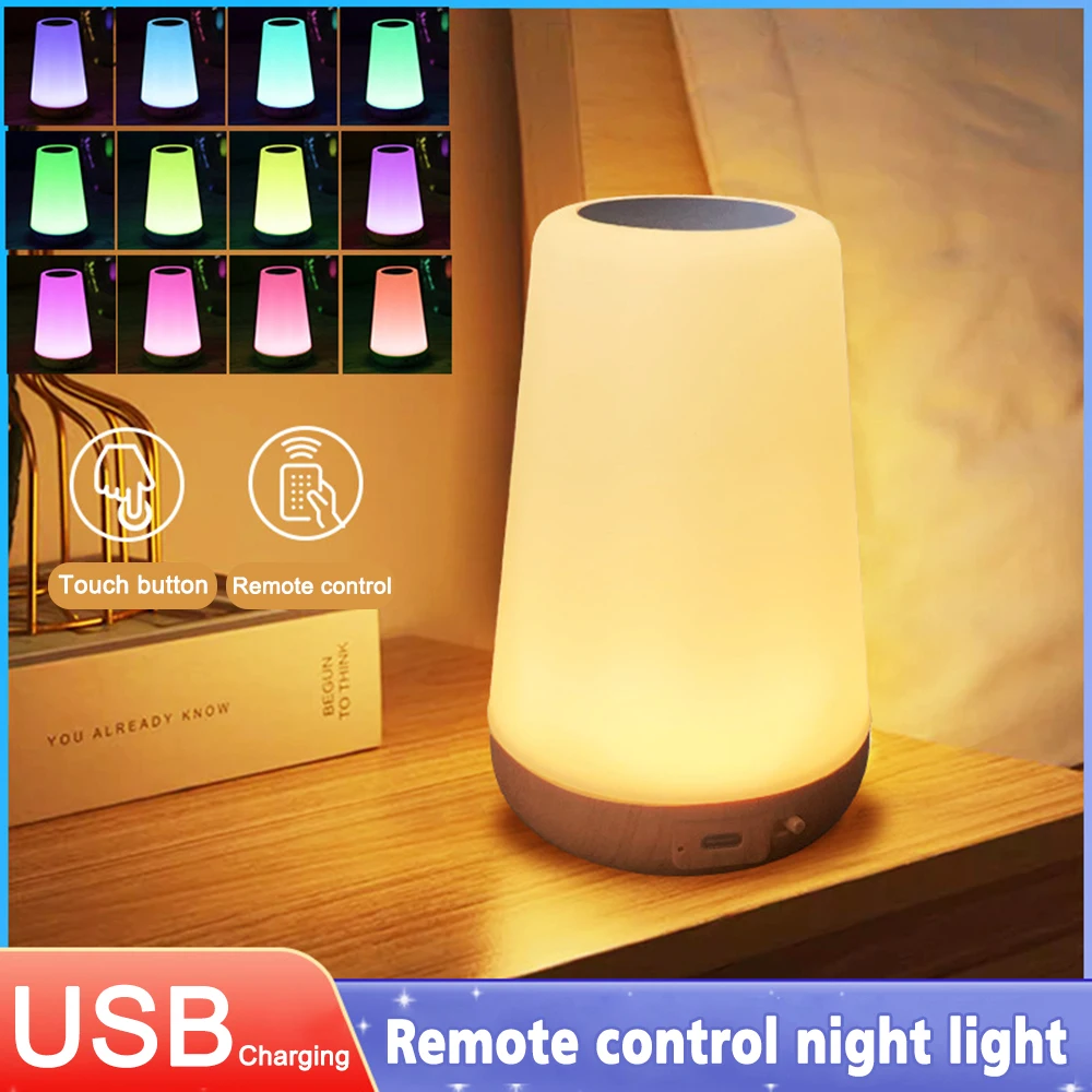 LED Touch Sensor Night Lamp 13 Colors Dimming Light Remote Control 700mAh USB Charging Bedside Night Light for Home Gift Decor