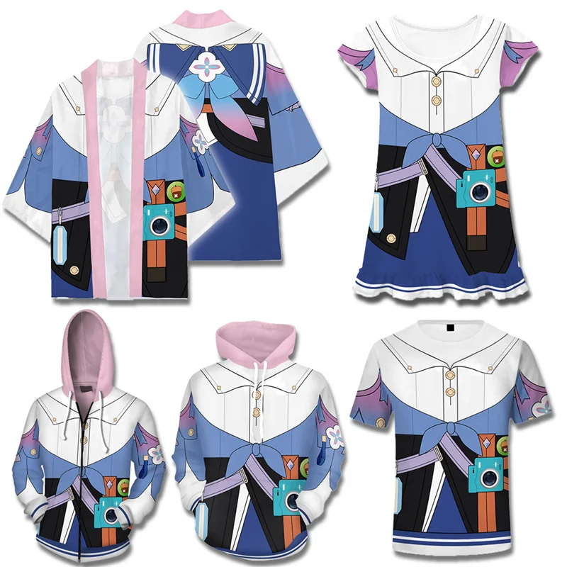 Disfraz de Anime Honkai Star Rail 7 De March para hombre y mujer, camiseta de manga corta con estampado 3D, Sudadera con capucha, capa Kimono, Jersey