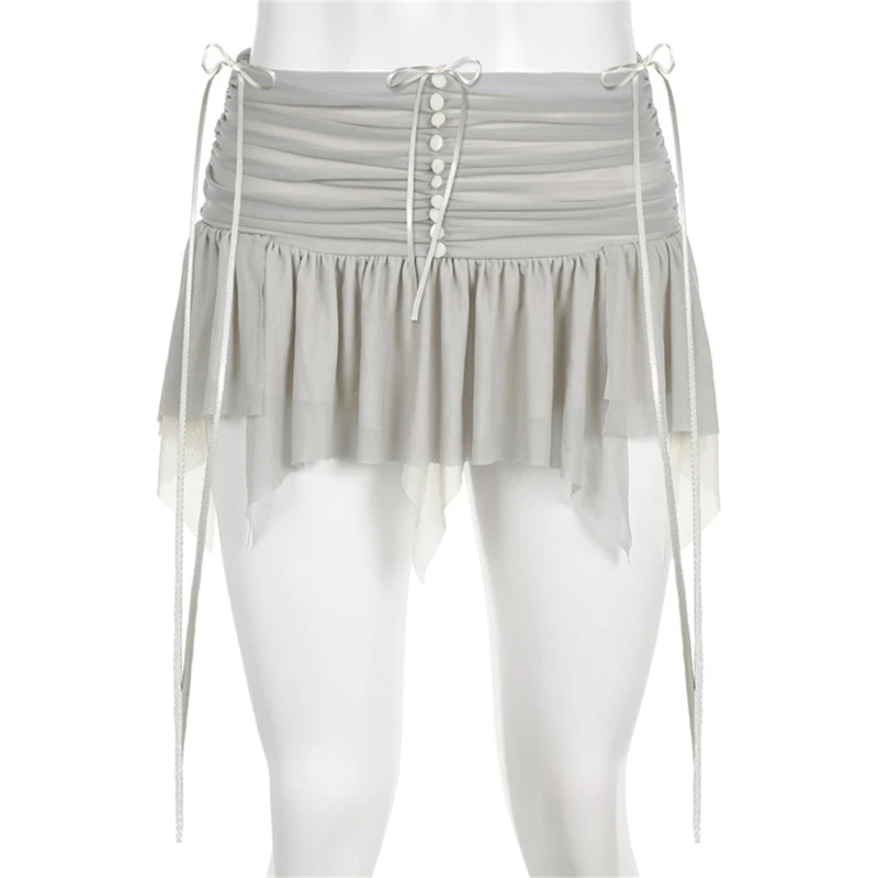 

Women Fashion Irregular Mesh Pleated Skirt Hot Girls Summer All-match Low Waisted Mini Skirts for Party Club Travel Daily Wear