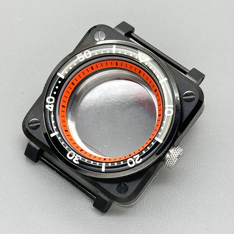 Mod 42mm Schwarzes Quadratisches Piloten-Cockpit-Gehäuse mit Transparenter Rückseite Passend für NH34 NH35 NH38 NH36 4R 7S Uhrwerk Saphirglas Uhrengehäuse-Teil – Detail 3