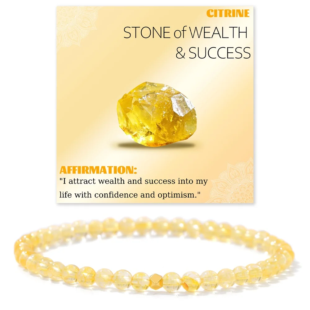 Bracelet en citrine de 4 mm, bracelet en cristal jaune naturel, bracelet à breloques pour femmes et hommes, bijoux porte-bonheur, richesse, succès, énergie, cadeau