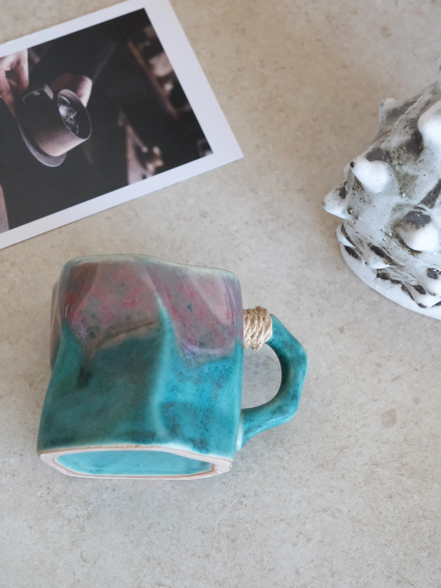 Handmade Ceramics Tea Cup Gradient Green Color with Moss Design Chacohol Style Simple And Modern Small  Feel Gift Box