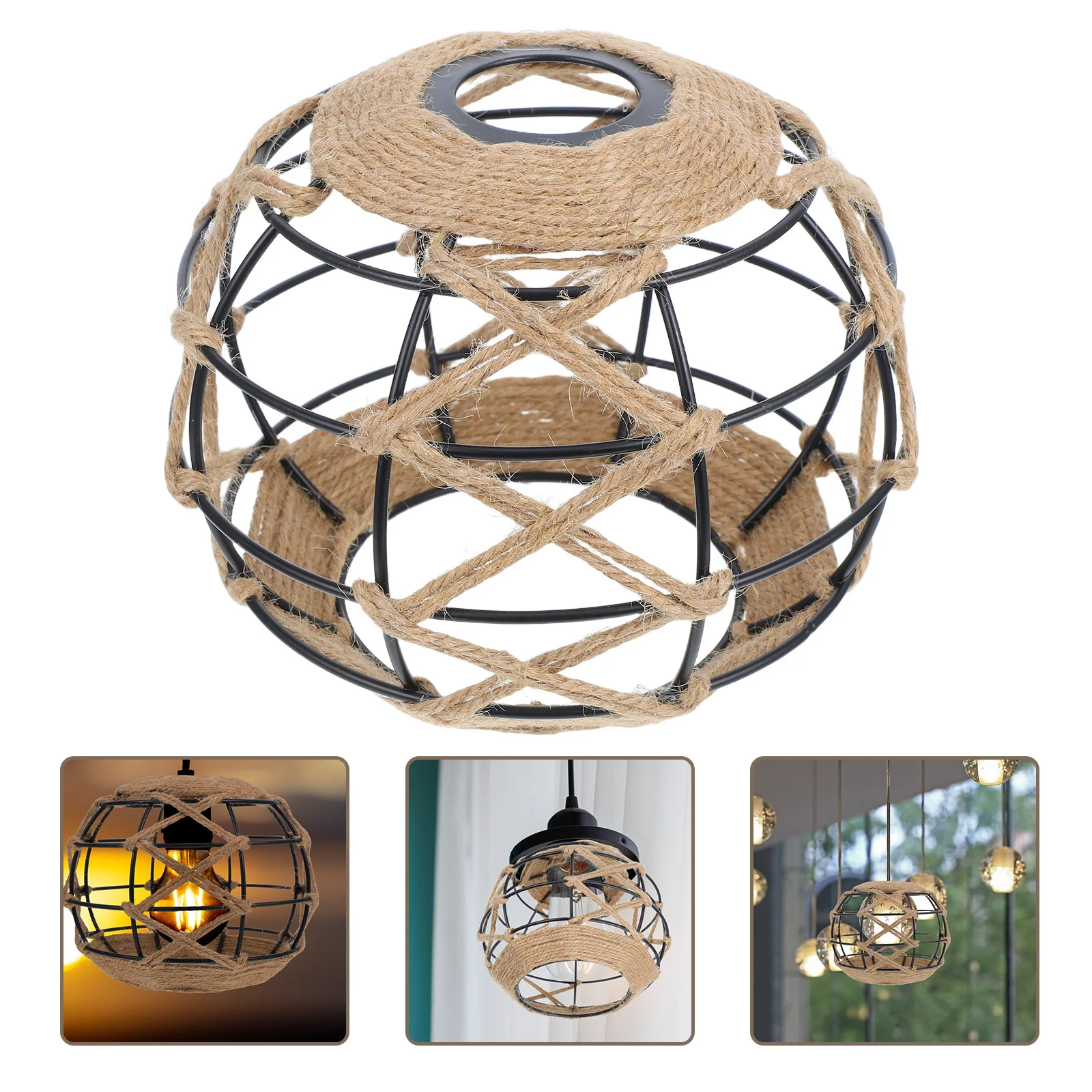 

Vintage Iron Lampshade 42Mm E27 Industrial Pendant Light Shade Hollow Woven Rope Design for Cafe Bar Dining Room Decorative