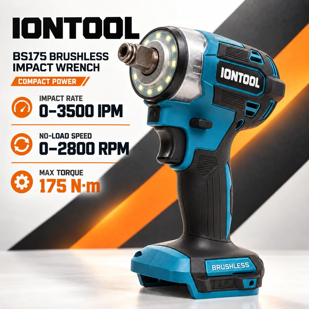 iontool-175nmコードレスブラシレスインパクトレンチ、5段階調整可能な電動レンチ、ledライト付き、家庭メンテナンスや家具組み立てに最適