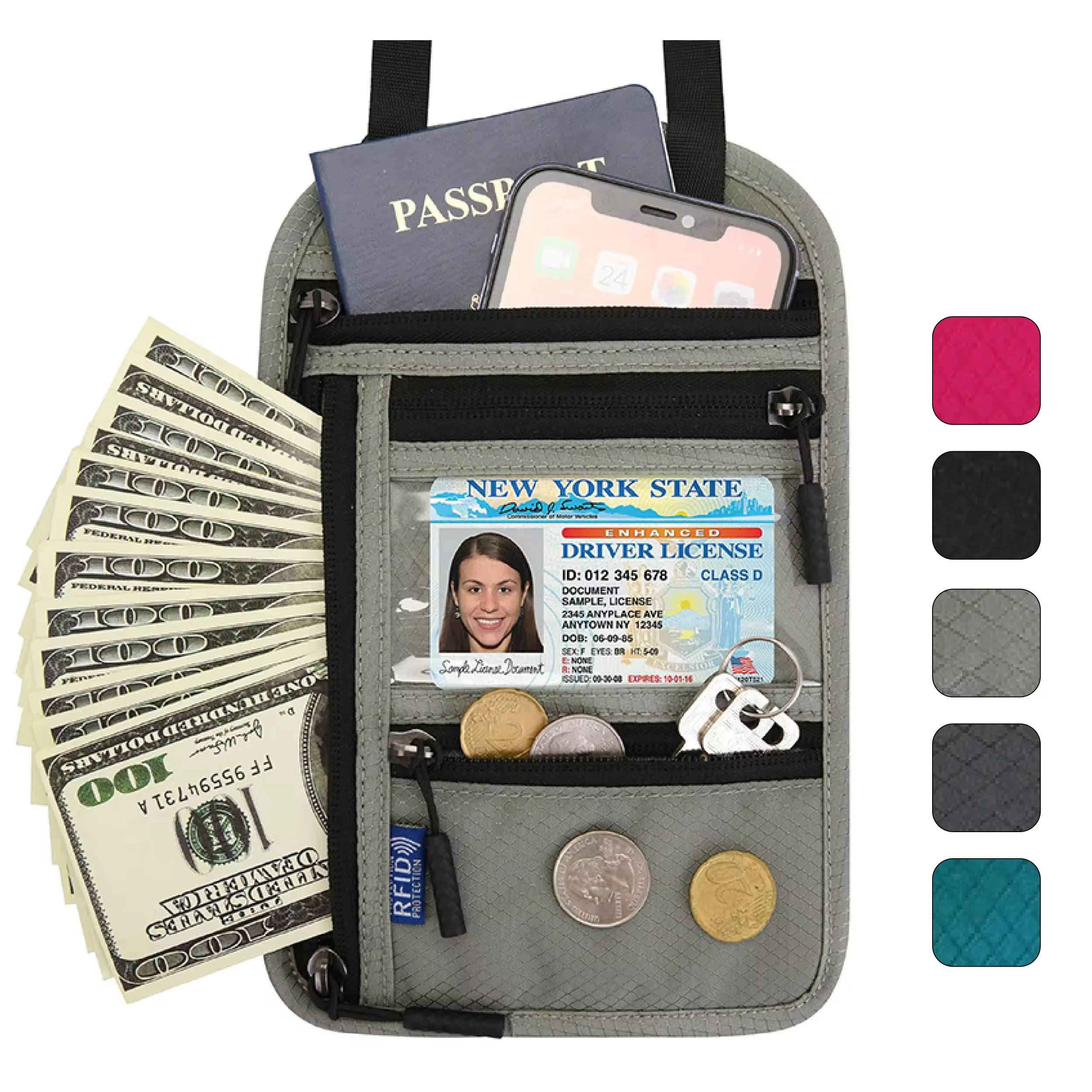 RFID-кошелек с блокировкой на шее, кошельки для паспорта, нейлоновый водонепроницаемый кошелек на молнии, держатель для рук, противоугонный кошелек для мобильного телефона, дорожные аксессуары