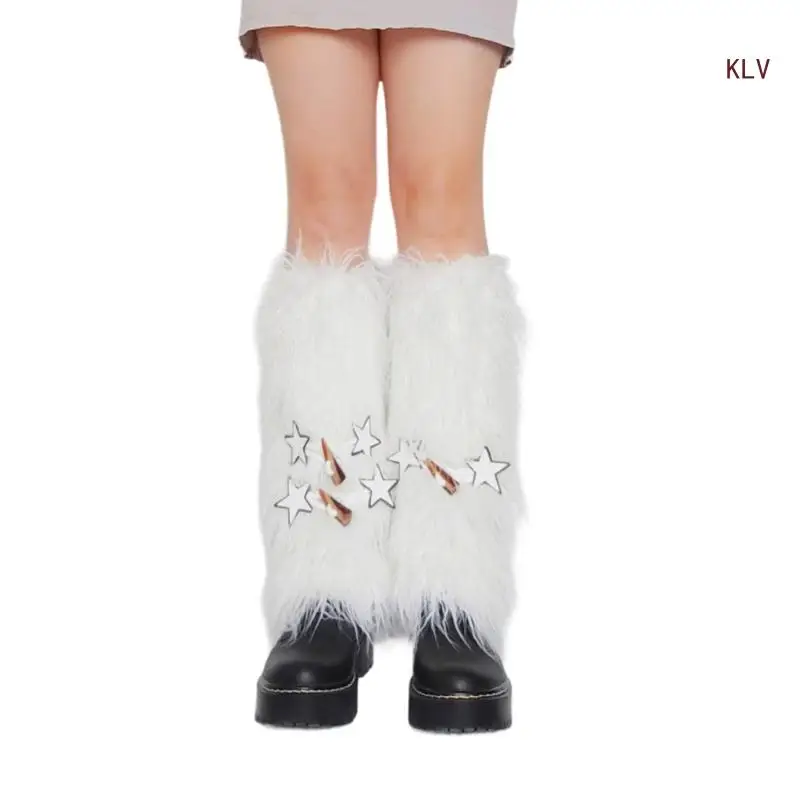 

Womens Furry Party Costume Sexy Y2K Faux Furs Fuzzy Long Shoes Cuffs Cover Leg Warmers/Boot Sleeves/Boot Covers