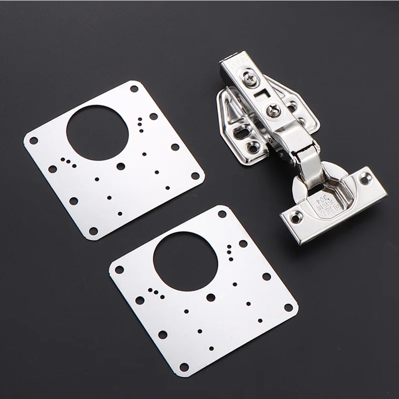 Stainless Steel Cabinet Hinge Repair Plate Kit Full Overlay Hinge Kitchen Cupboard Door Mounting Fixing Plate with Screws 2 Sets