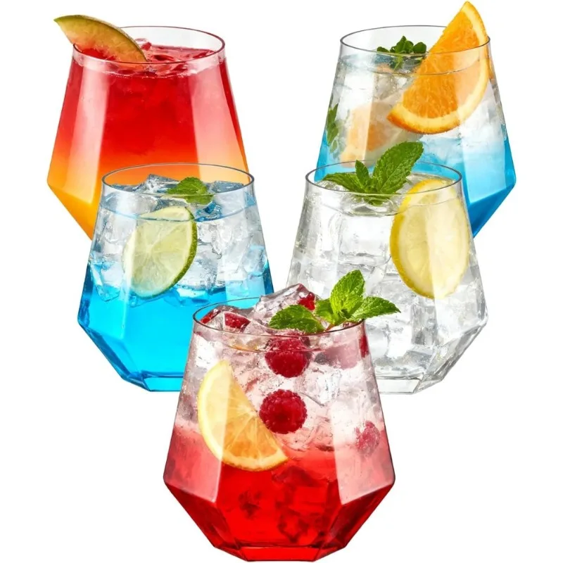 

Clear Plastic Wine Glasses 12 Oz Diamond Stemless Unbreakable Disposable for Party Wedding Christmas Halloween Holiday Pool