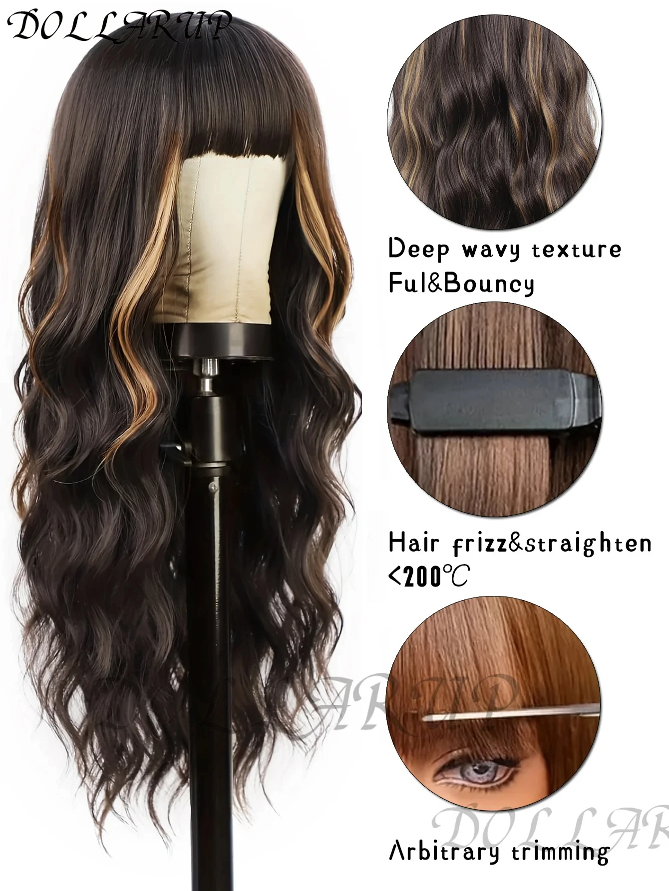 باروكة صناعية سوداء من JKL مع شعر طويل مجفف متوسط وموجات كبيرة للحفلات أو الاستخدام اليومي، شعر صناعي بدرجة حرارة عالية #6