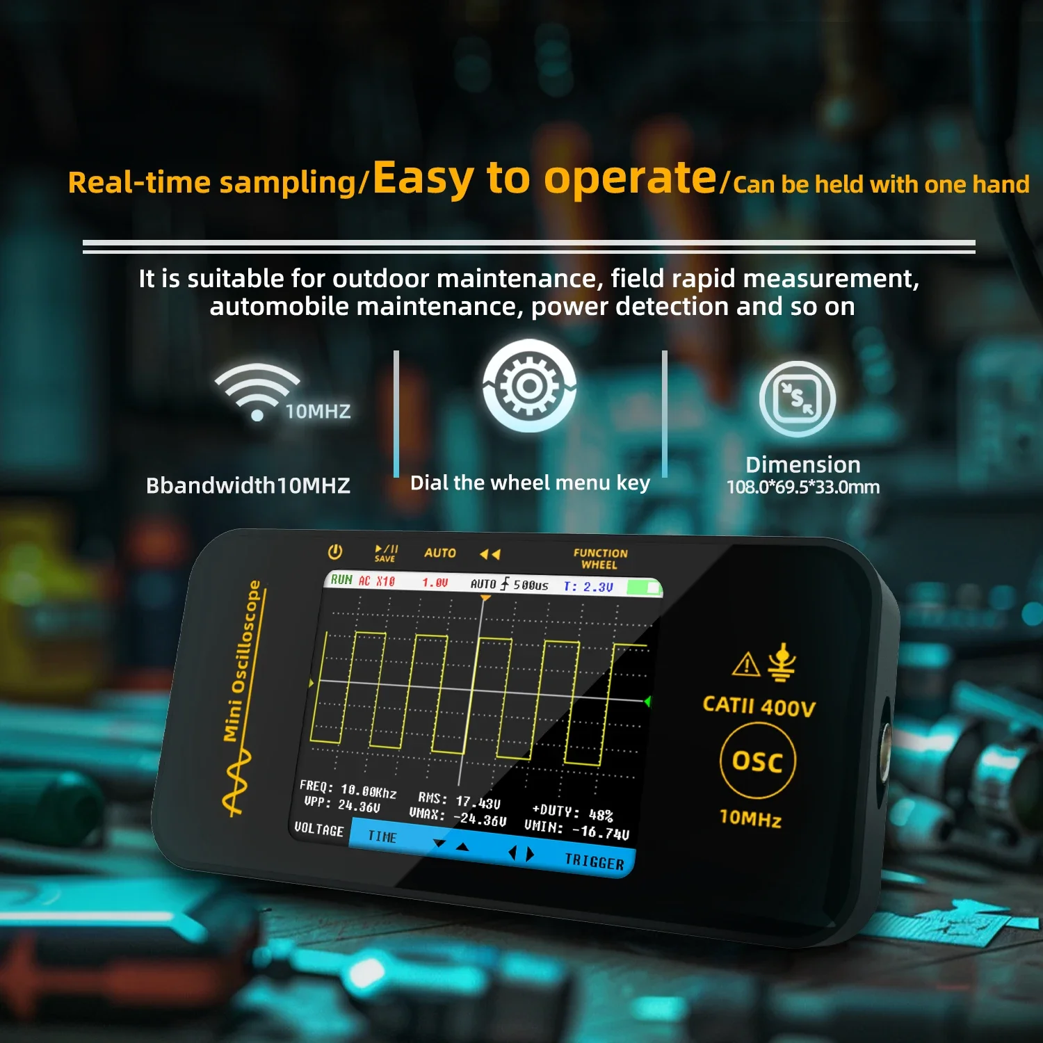 BSIDE OT3 Handheld AUTO Digital Oscilloscope for Electronic Repair with 10Mhz Sampling and 1.5KSa/S Analog Bandwidth