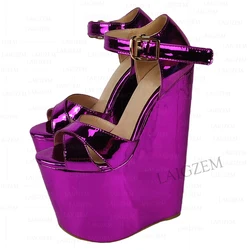 ZHIMA sandali con zeppa con plateau da donna 22CM décolleté con tacco alto lucido scarpe da festa fatte a mano con aumento dell'altezza donna taglia grande 39 43 46 47