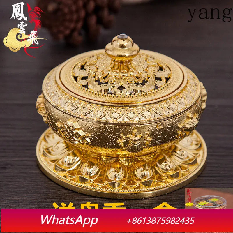 

YJQ incense burner alloy antique copper household incense plate offering sandalwood plate tea ceremony golden ornament