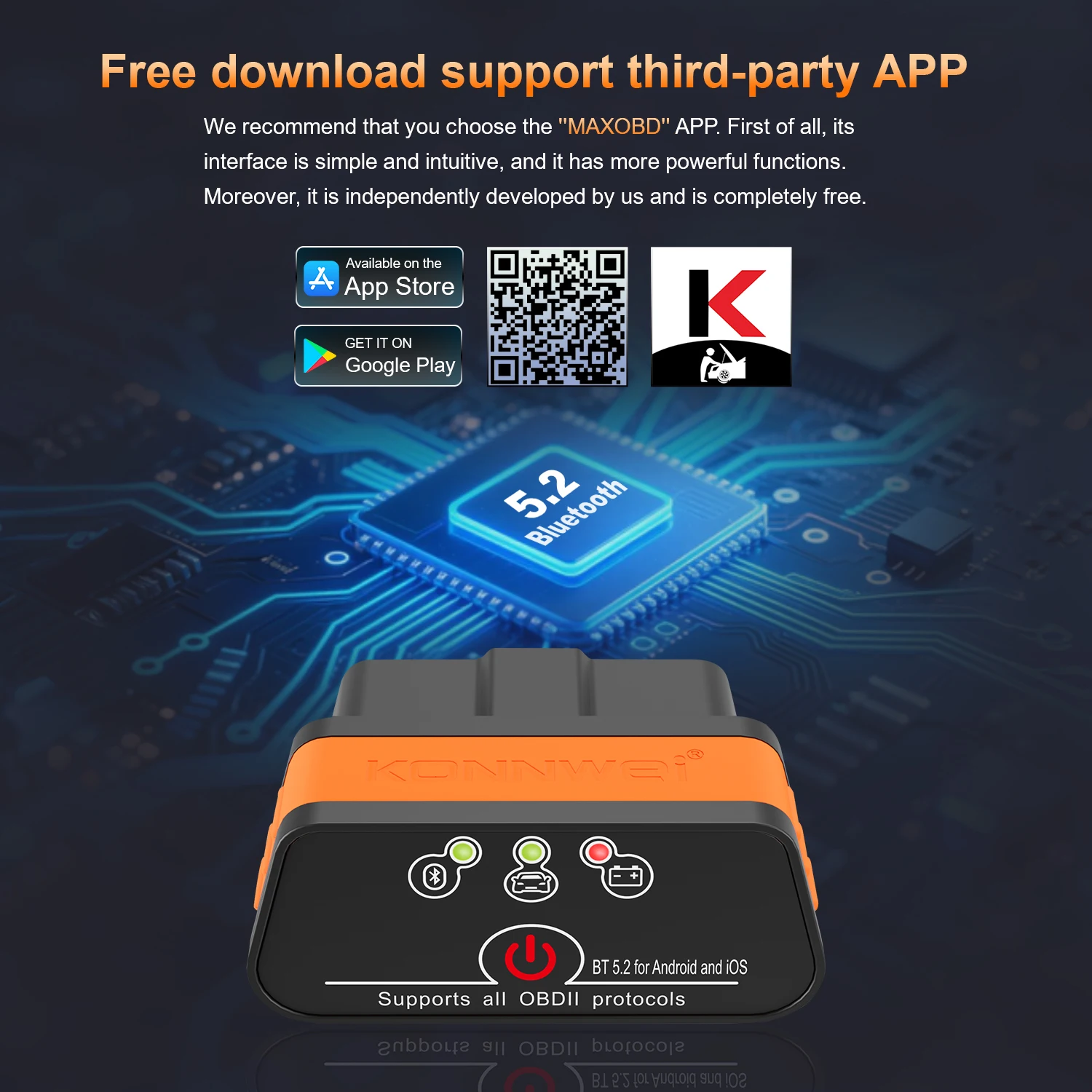 KONNWEI KW901 ELM327 V1.5 Bluetooth5.0 Car Auto OBD2 Scanner Android/IOS Car Diagnostic Tool Code Reader pk Vgate ICAR2