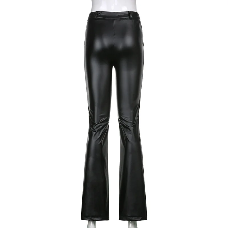 BKLD Leather Pants New Fashion Sexy PU Flared Pants Y2k Clothes Women Button High Waisted Night Club Outfits Casual Trousers