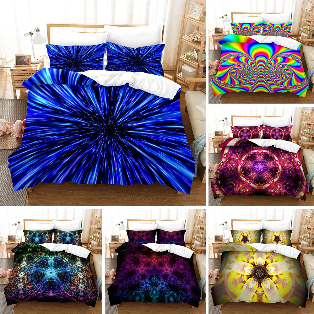 Bedding Set Visual Art Cyber Neon Lights Printed Cozy Duvet Cover King Queen Twin Size Birthday Gift for Adult Bedroom Decor