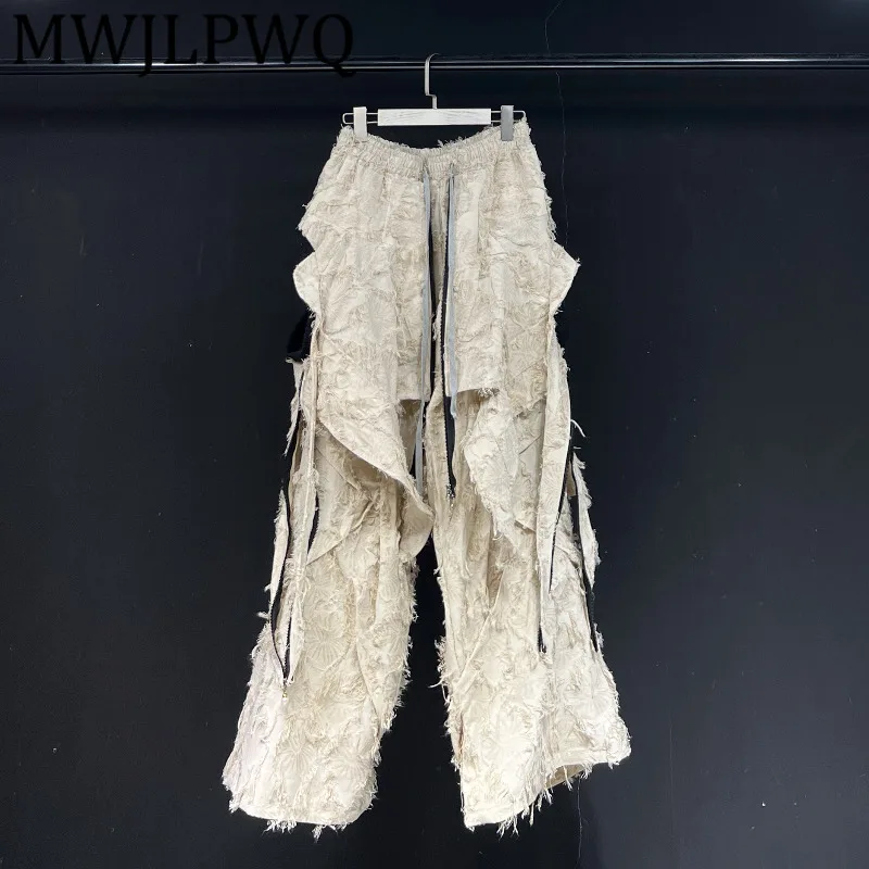

MWJLPWQ Широкие брюки с грубым краем и сращенным дизайном High Street Мужские повседневные брюки на молнии с низом 2023 Осенние свободные брюки 11853