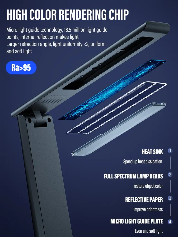 Lampe de bureau pliante à LED, chargement USB, contrôle tactile, intensité variable, protection des yeux, lecture, étude, bureau, chambre, chevet