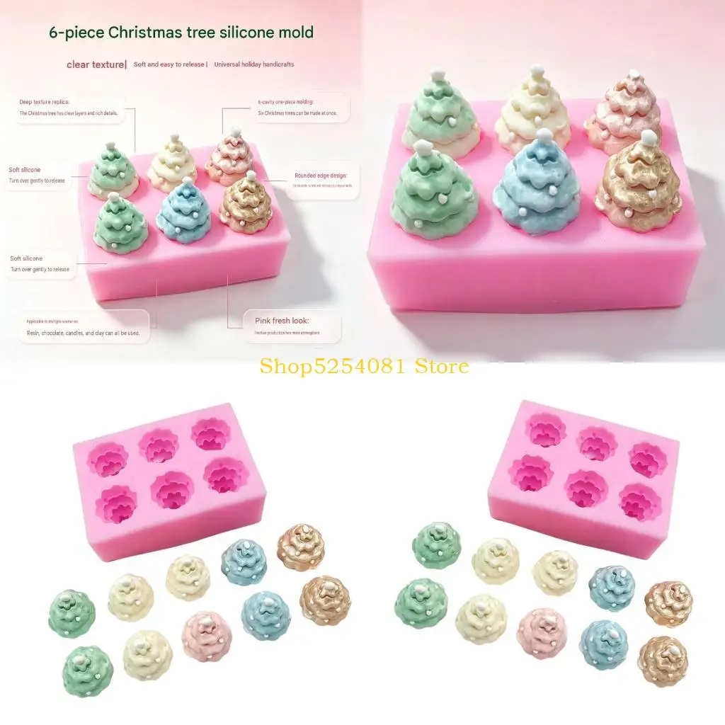 AXYC Holiday Candy Tree Tray, 6 Cavity Mini 3D Form for Chocolate Treats, Clay Display Use and Seasonal Dessert Craft Projects