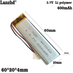 1-12 sztuk 402060 3.7V 600mAh litowo-polimerowa bateria bateria litowo-jonowa dla rejestrator dźwięku przyrząd kosmetyczny laserowa drukarka kodów Mp3 MP4