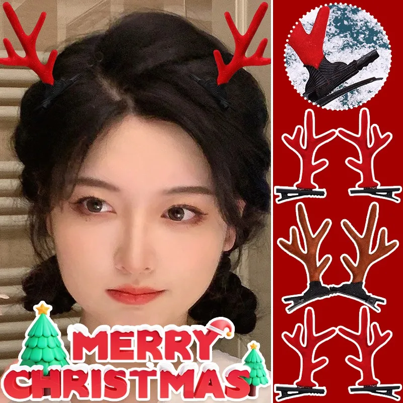 Christmas Elk Antlers Hairpin Beautify Hairstyle Cute Hair Clip Simple Solid Color Deer Horn Hairclip Festival Flocking Headwear