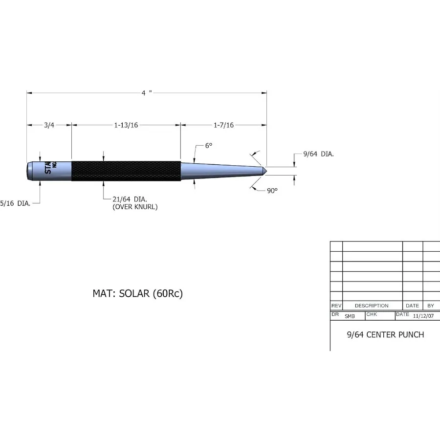 لكمة مركزية من الفولاذ مع ساق دائرية وقبضة إصبع مخرشة لوضع علامات دقيقة في تطبيقات تشغيل المعادن والتصنيع Ha #3