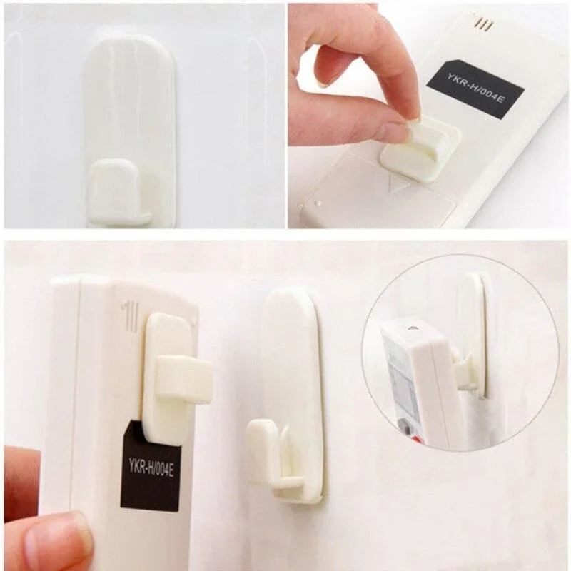 2 Pairs Sticky Hook Set For Air Conditioner TV Remote Control Strong Hanger Plastic Key Wall Racks Holder Home Organization