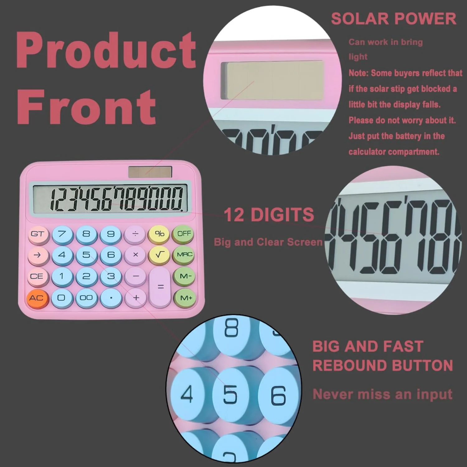 Desktop Calculator with 12 Digit Large LCD Display and Buttons Automatic Sleep for Office,School,  & Business Funda iphone Hand 