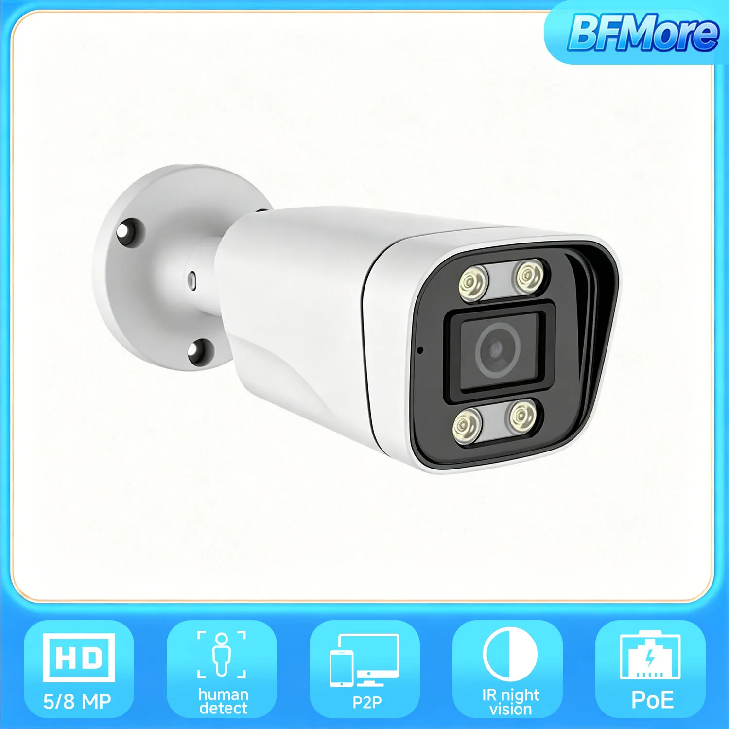 BFMore 4K 8MP Wired Security камерой Outdoor System 5MP IP PoE Surveillance камерой with Color Night Vision Human/Vehicle Detect