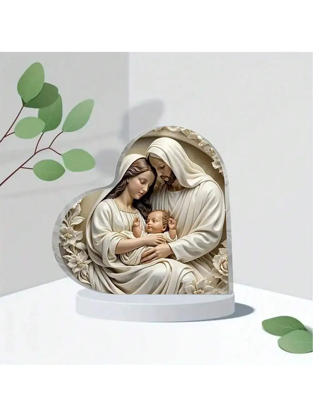 1 قطعة الاكريليك على شكل قلب يسوع الولادة الديكور تمثال صغير هدية دينية مقاوم للماء لغرفة المعيشة مكتب غرفة نوم منضدة