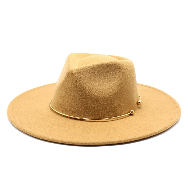 9.5cm brim fedora large wide brim  jazz hat women pure color imitation woolen fedora hat men  fashion Panama hat wedding hat