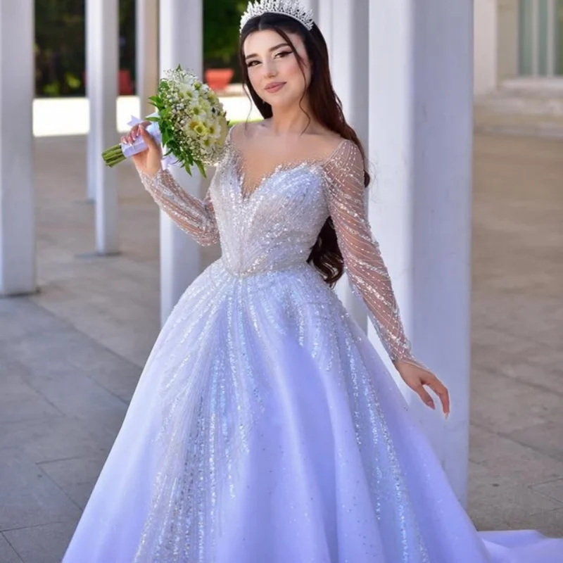 

Customized white Ball Gown Royal Wedding Dresses Long tail Tull Lace sequin applique Made Robe De