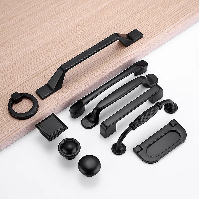 

10PCS American Style Black Cabinet Handles Solid Aluminum Alloy Kitchen Cupboard Pull Drawer Knobs Furniture Handle Hardware