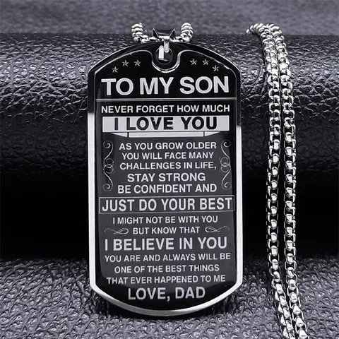 To My Son I Love You Pendant Necklace Stainless Steel Dog Tag Letters Chain Necklaces Gift Jewelry Love Dad Inspiration Kids