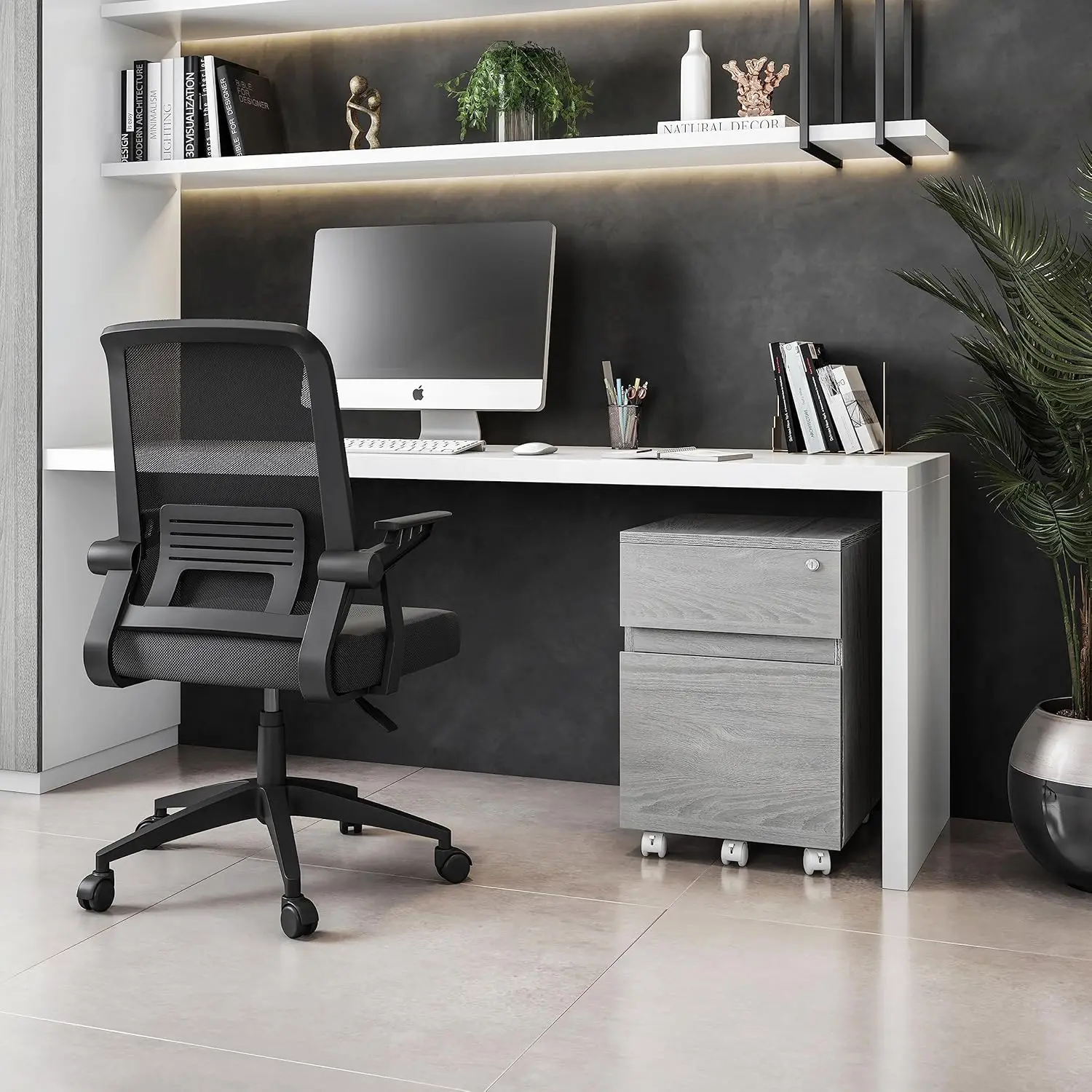 خزانة تخزين بقفل دوار مع درجين، رمادي، 15.75 بوصة طول × 17.75 بوصة عرض × 23 بوصة ارتفاع